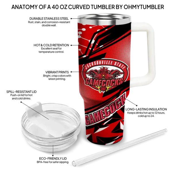 personalized jacksonville state gamecocks abstract paths red curved tumbler new arrival.webp