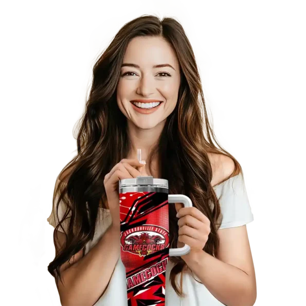personalized jacksonville state gamecocks abstract paths red curved tumbler premium grade.webp