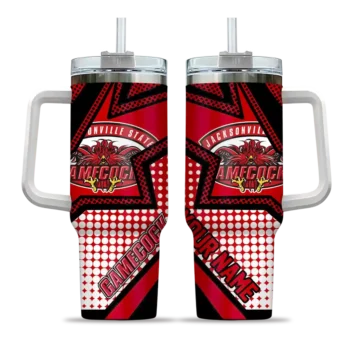 personalized jacksonville state gamecocks arrow burst red curved tumbler best selling.webp