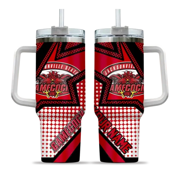 personalized jacksonville state gamecocks arrow burst red curved tumbler best selling.webp
