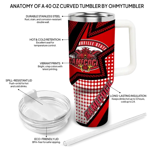 personalized jacksonville state gamecocks arrow burst red curved tumbler new arrival.webp