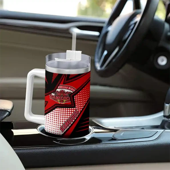 personalized jacksonville state gamecocks arrow burst red curved tumbler trendy.webp