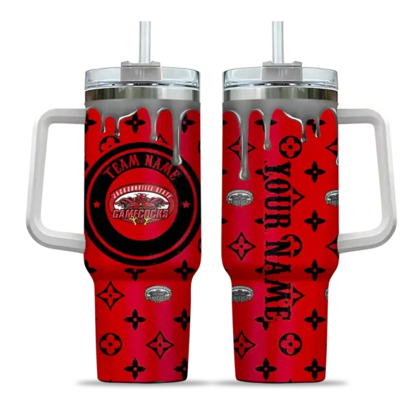 personalized jacksonville state gamecocks bullseye drips red curved tumbler best selling.webp