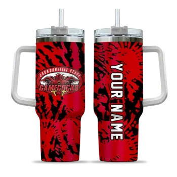 personalized jacksonville state gamecocks burst swirl red curved tumbler best selling.webp