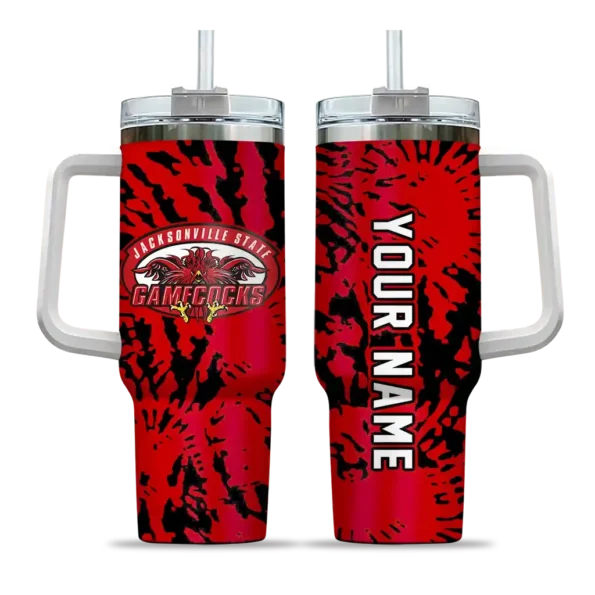 personalized jacksonville state gamecocks burst swirl red curved tumbler best selling.webp