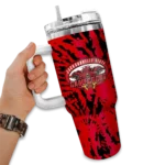 personalized jacksonville state gamecocks burst swirl red curved tumbler best selling.webp
