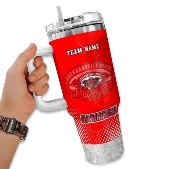 personalized jacksonville state gamecocks geometric prism red curved tumbler fashion forward.webp