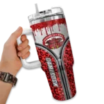 personalized jacksonville state gamecocks leopard zipper red curved tumbler best selling.webp