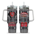 personalized jacksonville state gamecocks superman shield red gray curved tumbler best selling.webp