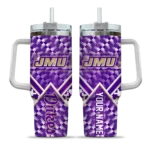 personalized james madison dukes chevron angle purple curved tumbler best selling.webp