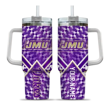 personalized james madison dukes chevron angle purple curved tumbler best selling.webp