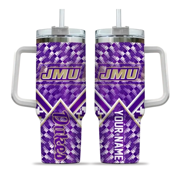 personalized james madison dukes chevron angle purple curved tumbler best selling.webp