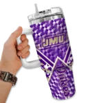 personalized james madison dukes chevron angle purple curved tumbler best selling.webp