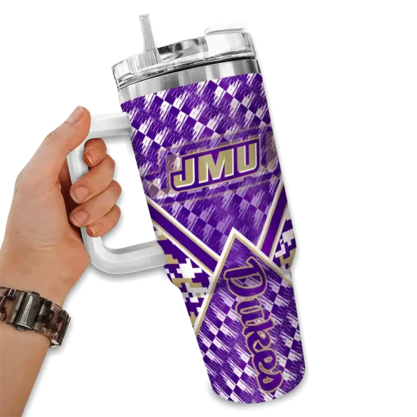 personalized james madison dukes chevron angle purple curved tumbler fashion forward.webp