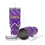 personalized james madison dukes chevron angle purple curved tumbler best selling.webp