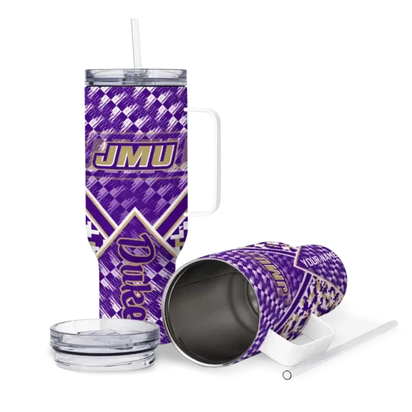 personalized james madison dukes chevron angle purple curved tumbler high quality.webp
