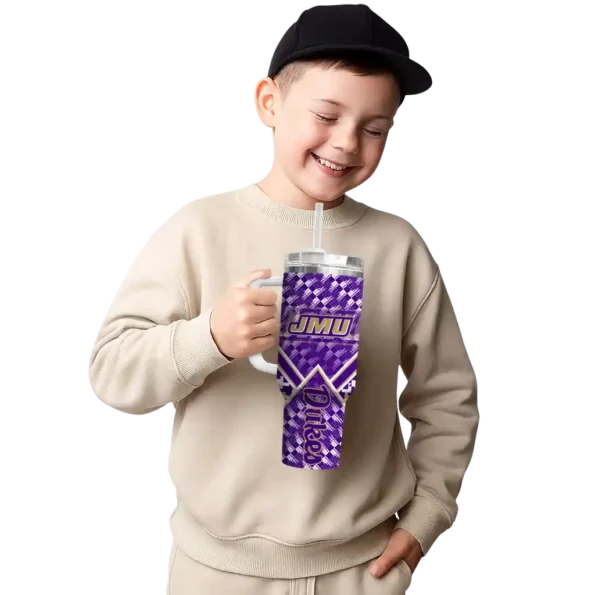 personalized james madison dukes chevron angle purple curved tumbler latest model.webp