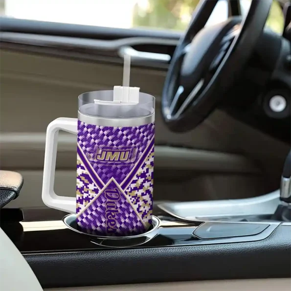 personalized james madison dukes chevron angle purple curved tumbler trendy.webp
