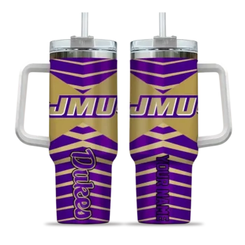 personalized james madison dukes chevron layers purple curved tumbler best selling.webp