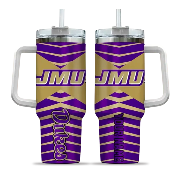personalized james madison dukes chevron layers purple curved tumbler best selling.webp