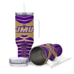 personalized james madison dukes chevron layers purple curved tumbler best selling.webp