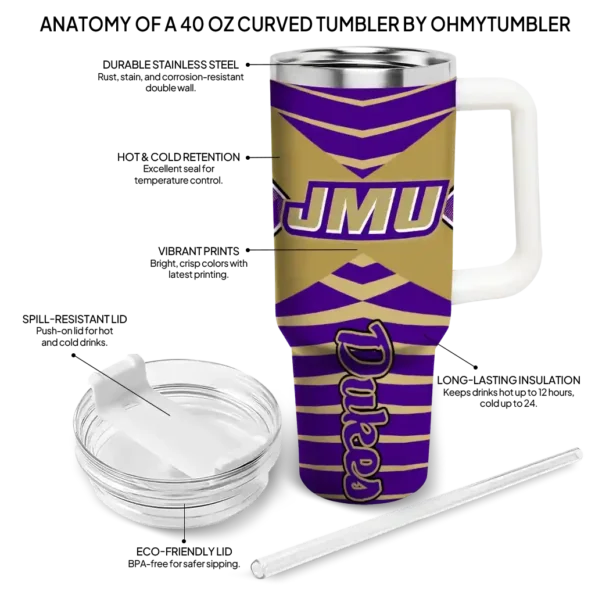 personalized james madison dukes chevron layers purple curved tumbler new arrival.webp