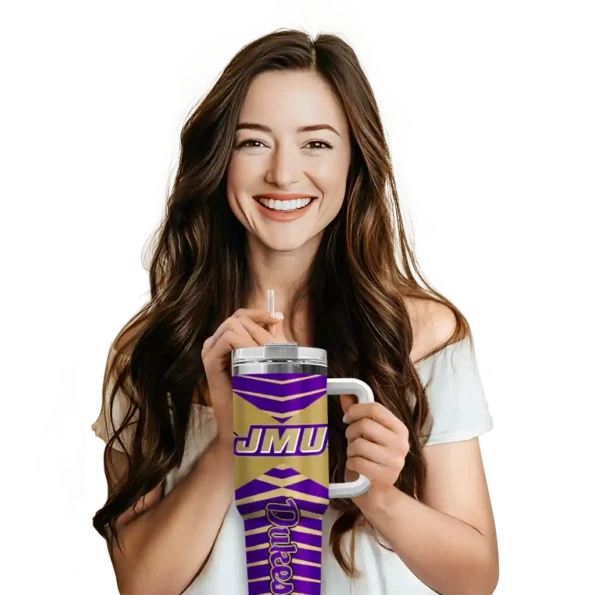 personalized james madison dukes chevron layers purple curved tumbler premium grade.webp
