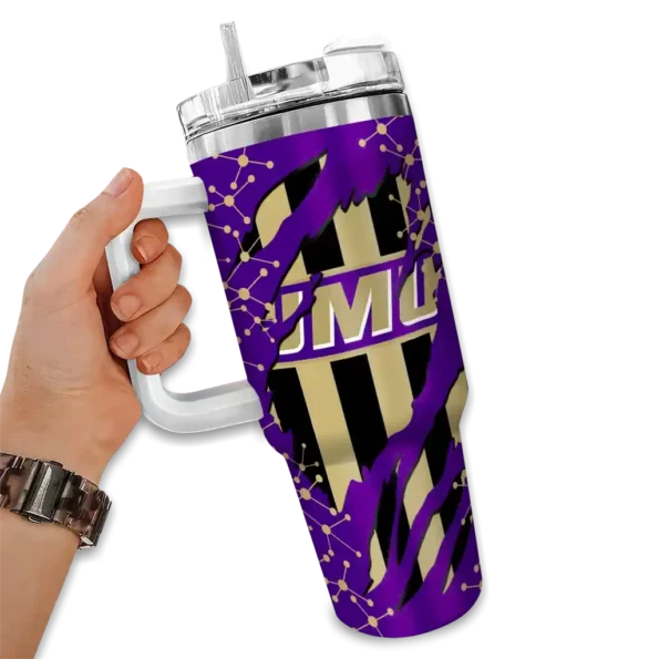 personalized james madison dukes claw cut purple black curved tumbler fashion forward.webp