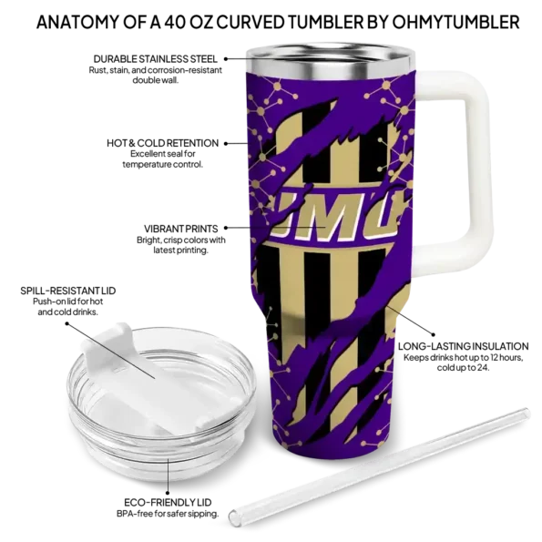 personalized james madison dukes claw cut purple black curved tumbler new arrival.webp