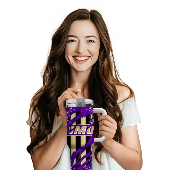 personalized james madison dukes claw cut purple black curved tumbler premium grade.webp