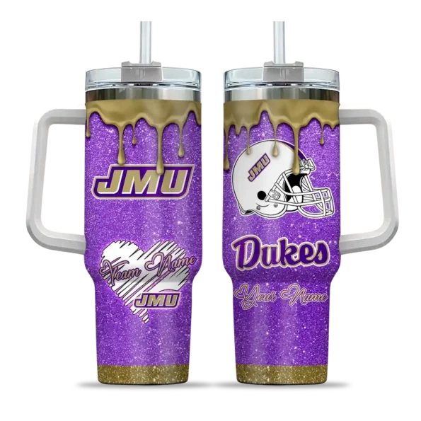 personalized james madison dukes heart helmet motif purple curved tumbler best selling.webp