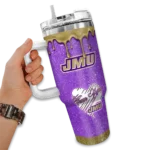 personalized james madison dukes heart helmet motif purple curved tumbler best selling.webp