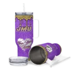 personalized james madison dukes heart helmet motif purple curved tumbler best selling.webp
