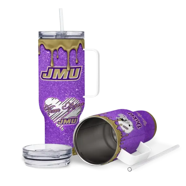 personalized james madison dukes heart helmet motif purple curved tumbler high quality.webp