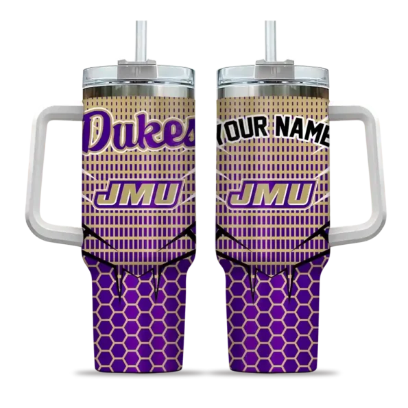 personalized james madison dukes hex texture purple curved tumbler best selling.webp