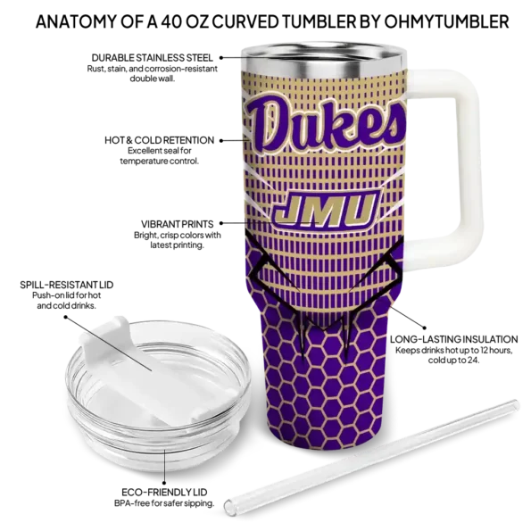 personalized james madison dukes hex texture purple curved tumbler new arrival.webp