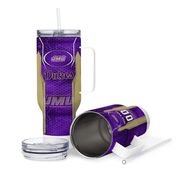 personalized james madison dukes hexagon armor purple curved tumbler high quality.webp