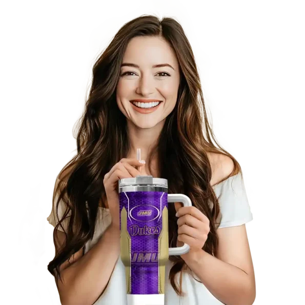 personalized james madison dukes hexagon armor purple curved tumbler premium grade.webp