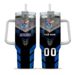 personalized kansas jayhawks arrow armor blue black curved tumbler best selling.webp