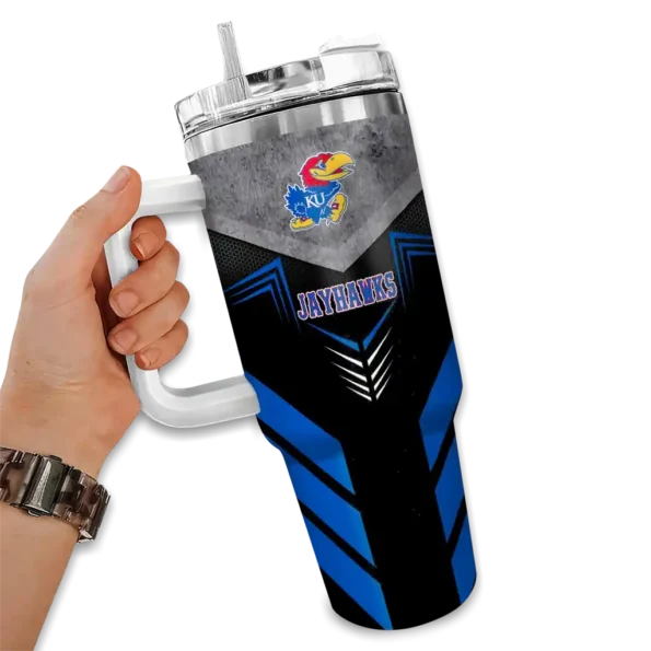 personalized kansas jayhawks arrow armor blue black curved tumbler fashion forward.webp
