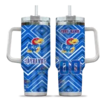personalized kansas jayhawks bold diamonds blue curved tumbler best selling.webp