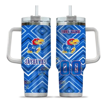 personalized kansas jayhawks bold diamonds blue curved tumbler best selling.webp