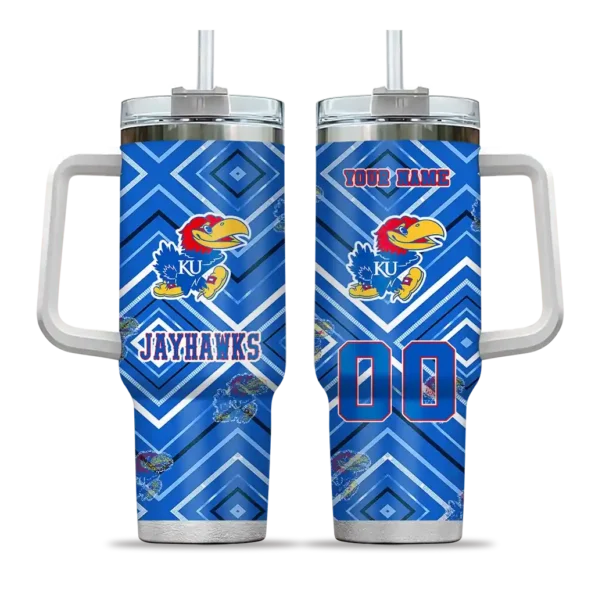 personalized kansas jayhawks bold diamonds blue curved tumbler best selling.webp