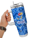 personalized kansas jayhawks bold diamonds blue curved tumbler best selling.webp
