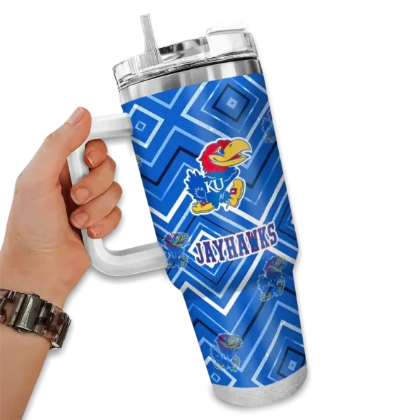 personalized kansas jayhawks bold diamonds blue curved tumbler fashion forward.webp