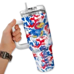 personalized kansas jayhawks camo mashup blue white curved tumbler best selling.webp