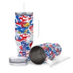 personalized kansas jayhawks camo mashup blue white curved tumbler best selling.webp