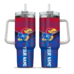 personalized kansas jayhawks chevron stripe blue curved tumbler best selling.webp