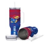 personalized kansas jayhawks chevron stripe blue curved tumbler best selling.webp