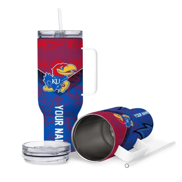 personalized kansas jayhawks chevron stripe blue curved tumbler high quality.webp